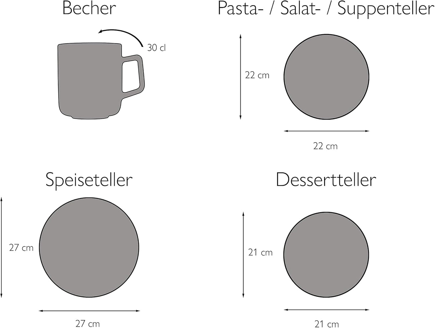 CreaTable, 20537, Vesuvio Black Series, 16-teiliges Geschirrset, Kombiservice aus Porzellan, spülmaschinen- und mikrowellengeeignet, hergestellt in Portugal
