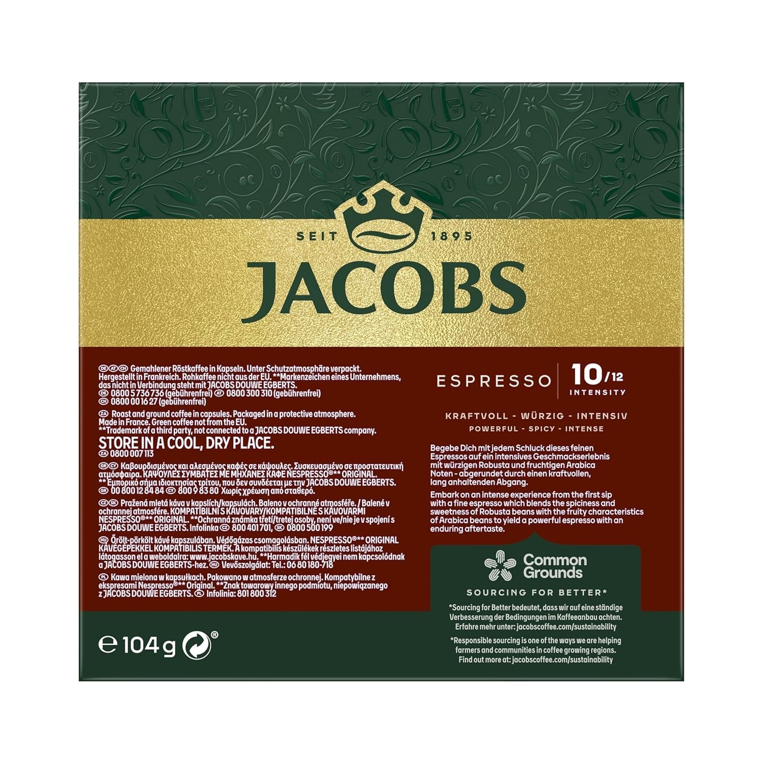 Jacobs Kaffeekapseln Espresso Intenso, Intensität 10/12, 10 x 20 Getränke, Nespresso* kompatible Kaffeekapseln, 200 Kapseln