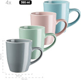MÄSER 934006 Serie Elissa, modernes Geschirrset für 4 Personen in farbigen matten Glasuren mit weißem Rand, 16-teiliges Kombinationsset, Steinzeug, mehrfarbig, grau, türkis, rosa, grün
