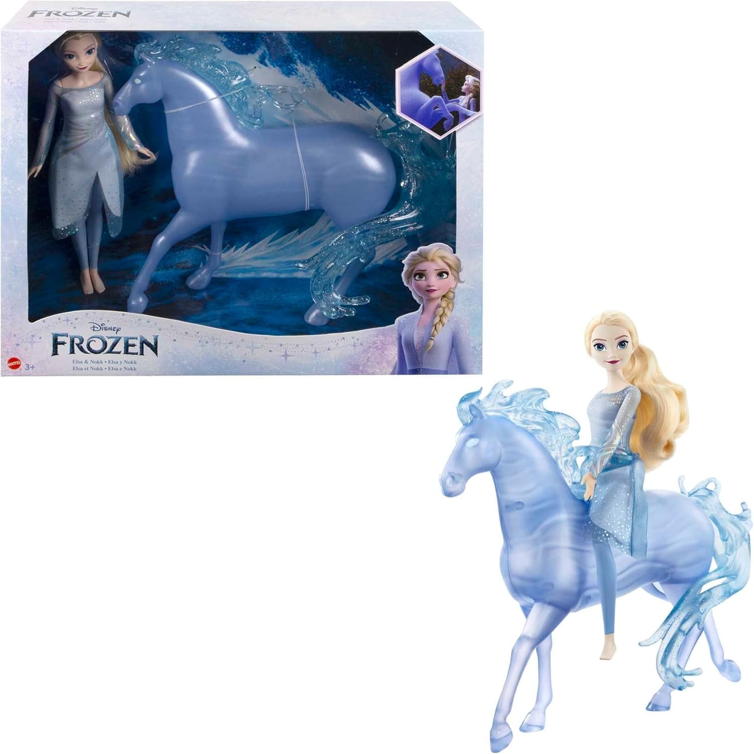 Mattel DISNEY Frozen Elsa und Nokk – bewegliche Elsa-Puppe, majestätische Nokk-Wasserfigur, inspiriert vom zweiten Film, für Kinder ab 3 Jahren, HLW58