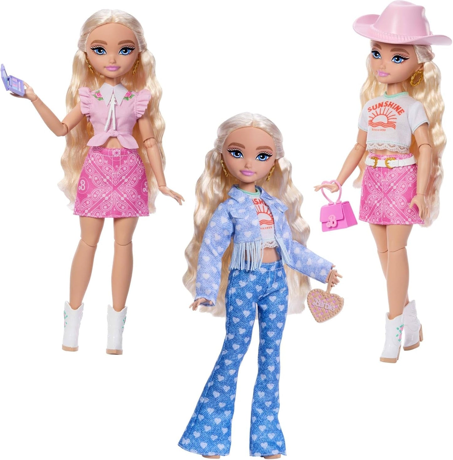 Barbie Dream Besties Festival-Looks-Set, mit Barbie Malibu-Puppe mit langen blonden Haaren zum Stylen und über 10 abnehmbaren Kleidungsstücken und Accessoires, JGH87
