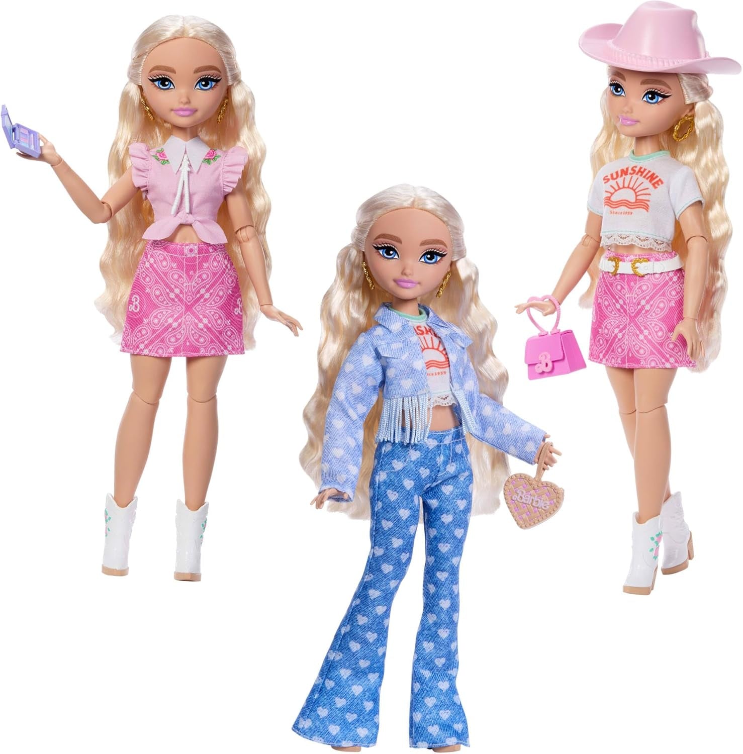 Barbie Dream Besties Festival-Looks-Set, mit Barbie Malibu-Puppe mit langen blonden Haaren zum Stylen und über 10 abnehmbaren Kleidungsstücken und Accessoires, JGH87
