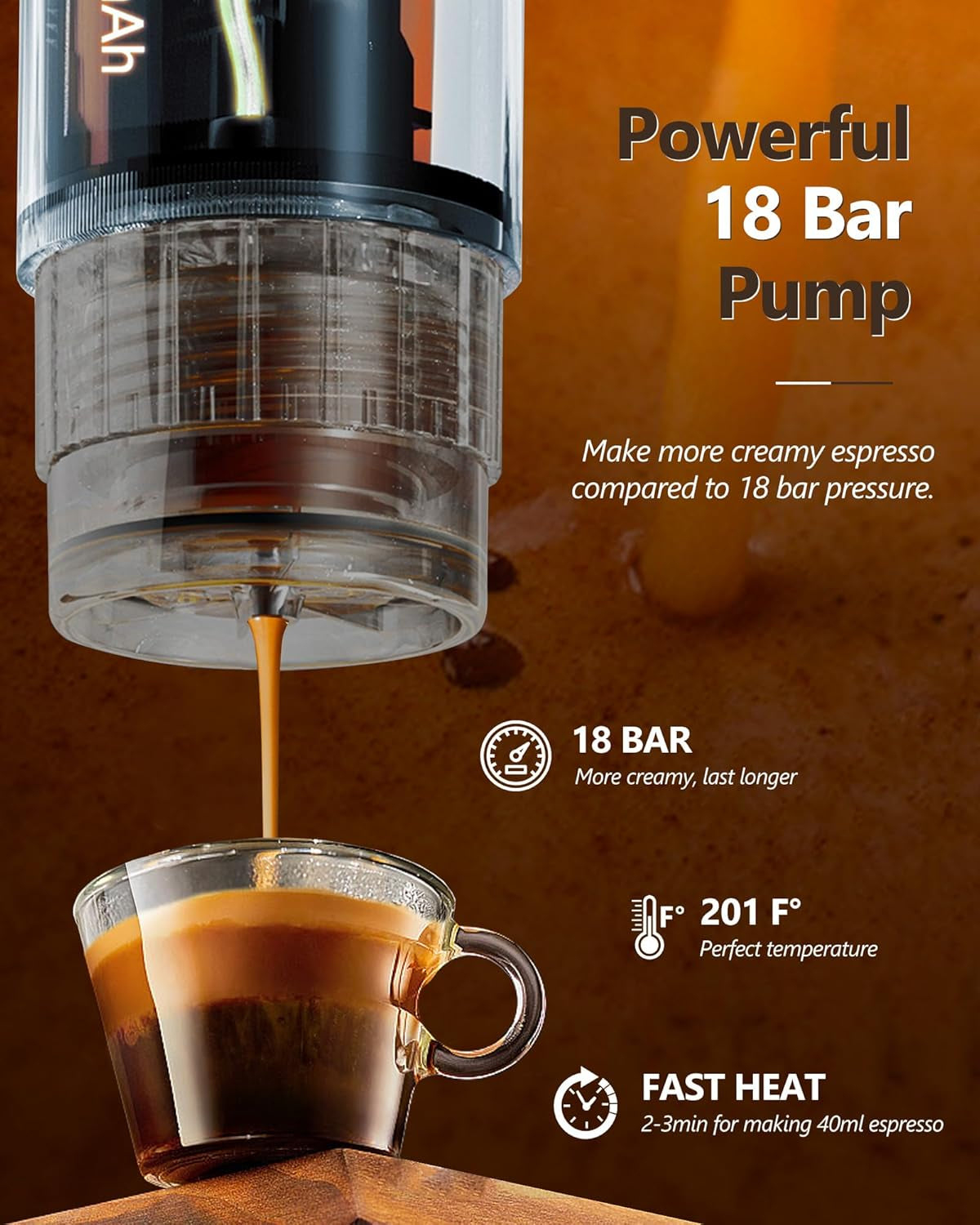 CONQUECO 12V Auto-Espressomaschine: Tragbare Espressomaschine mit Akku für Camping und Reisen – Schnelles Aufheizen in 2,5 Minuten – 8 Espressotassen in einer Ladung