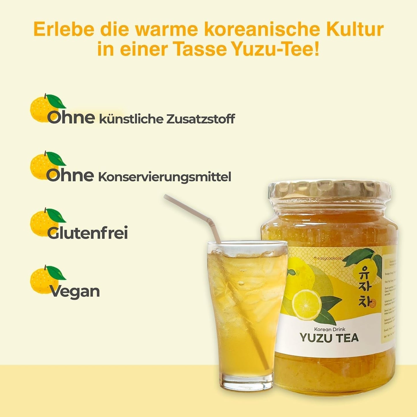 Easycookasia Koreanisches Getränk – Yuzu-Tee | Fruchtig, süß und zitrisch | Mit Vitamin C | Für Tee, Limonade, Cocktails und Desserts | Entdecken Sie die asiatische Teekultur (500g)