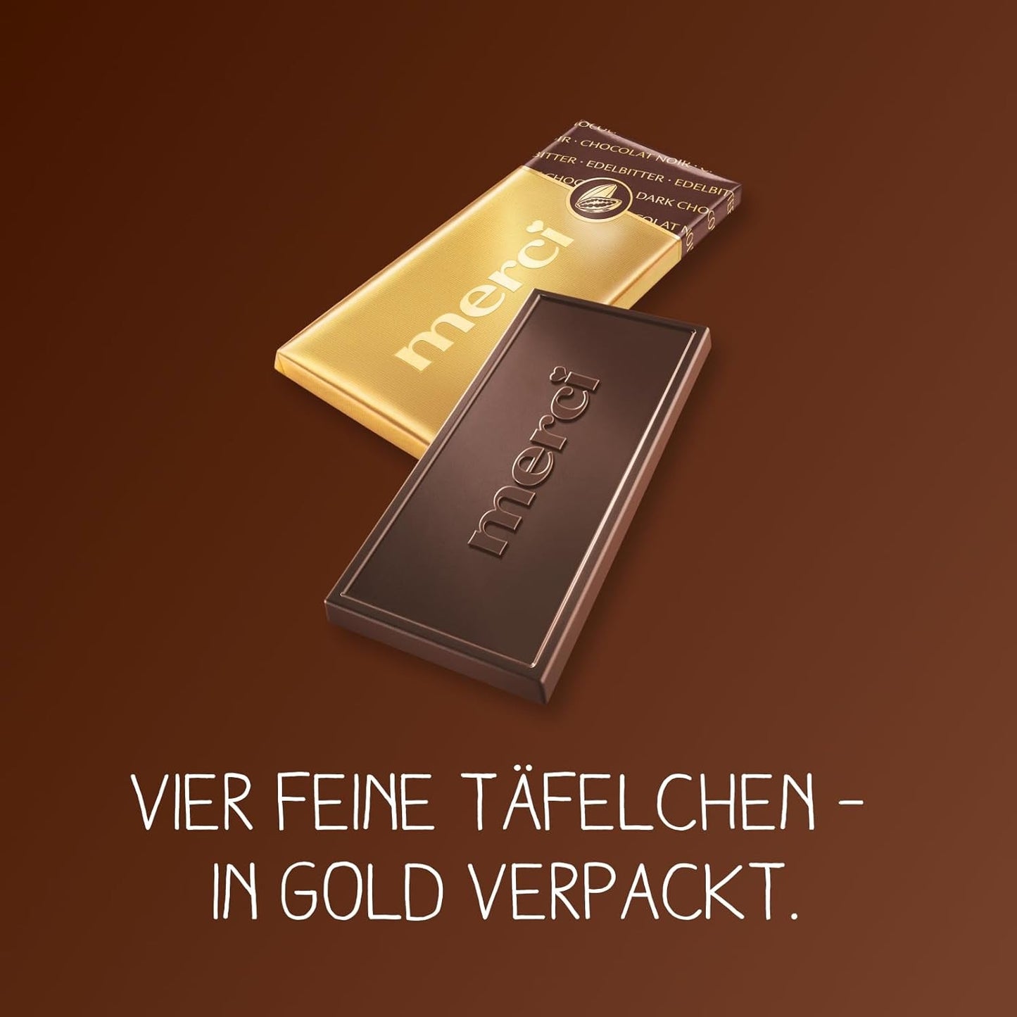 Dunkle Schokoladentafeln 72 % – 5 x 100 g – Feinste dunkle Schokoladenquadrate – Schokolade in Goldfolie verpackt