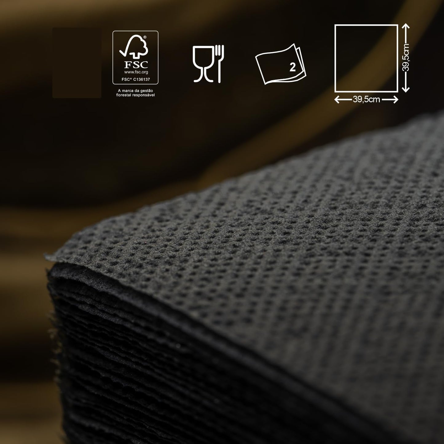 Renova schwarze Papierservietten, 40 Servietten, groß, 2-lagig.