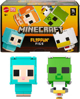 Mattel Minecraft Flippin' Figs Schaf und Huhn 2er-Pack mit 2-in-1-Spielfiguren, großen Köpfen und Pixel-Design HXK17 Actionfiguren Naty Shop Schaf und Huhn