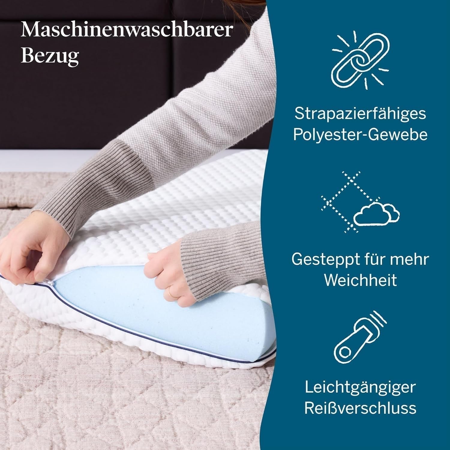 LUCID Memory-Schaum-Kissen mit Gel 40 x 60 cm – atmungsaktiv – kühlender Effekt – waschbarer Bezug – Öko-Tex-zertifiziertes Kissen, weiß