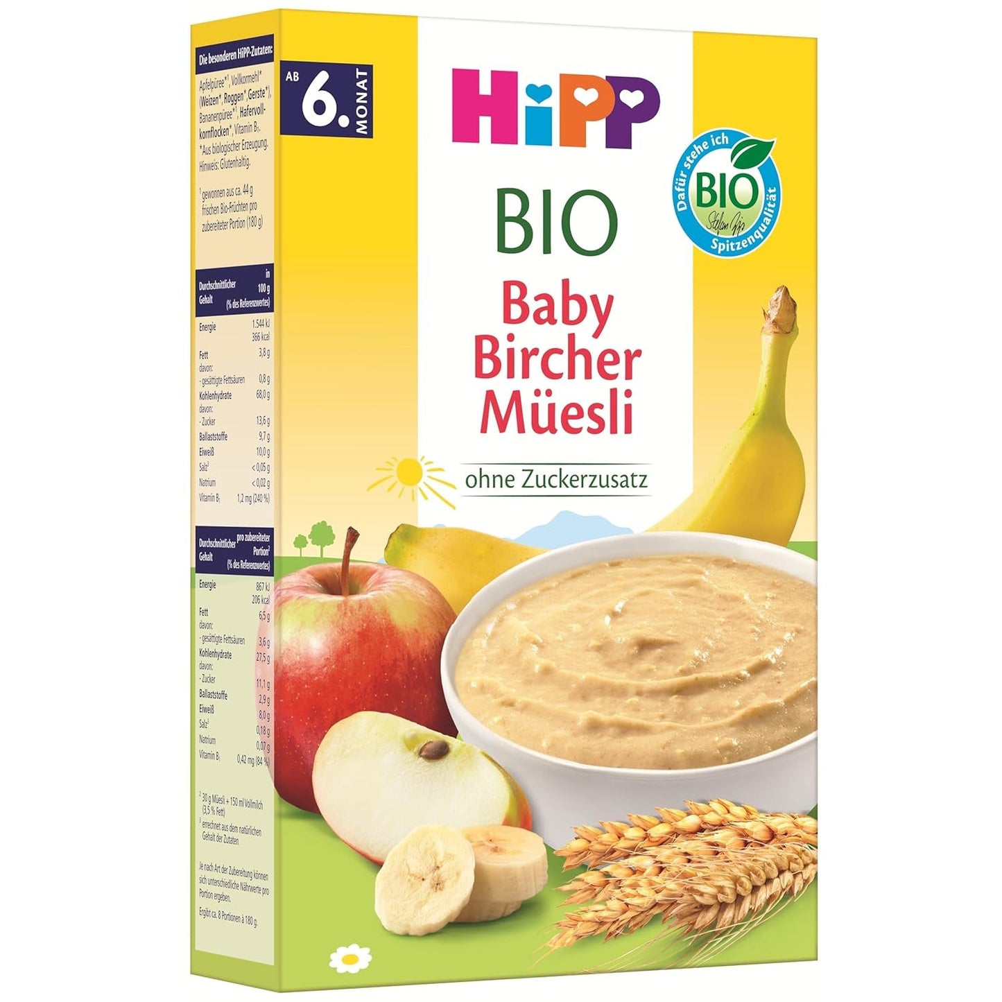 HiPP Müsli Bircher für Bio-Babys (8 x 250g), ab 6 Monaten, ohne Zuckerzusatz, extra weiche Getreideflocken – bekömmliches Frühstück in bester Bio-Qualität