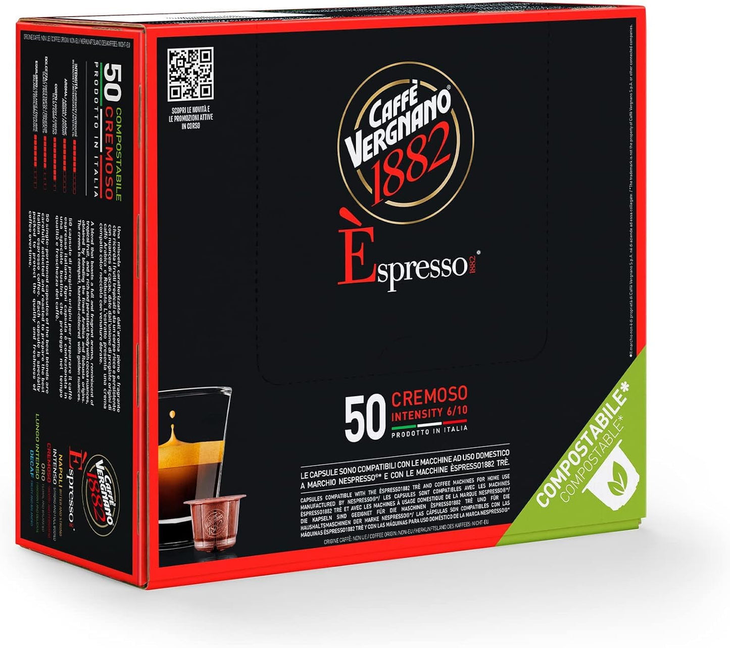 Caffè Vergnano 1882 – Èspresso kompostierbare Kaffeekapseln, kompatibel mit Nespresso, Cremoso (cremig) – Packung enthält 50 Kapseln