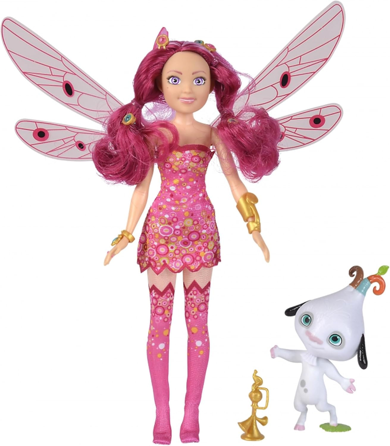 Simba 109483042 Mia and Me Puppe, Phuddle mit Trumptus, Elfe mit beweglichen Flügeln und Beinen, 6 Haarspangen, 2 Armbänder, ab 3 Jahren, mehrfarbig, 23 cm