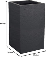 Pflanzgefäß Volcania Up, quadratisch, hoch, 36 l, Steinoptik, einwandig, Wassertank, 29,5 x 29,5 x 49,5 cm, Anthrazitgrau