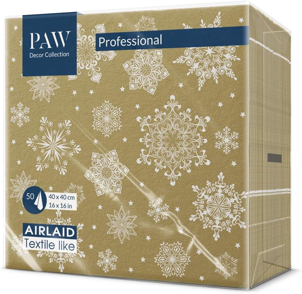 PAW – Airlaid-Servietten (40 x 40 cm) I 50 Stück I Perfekt für Weihnachten, Winter, Feiertage I Tischdekorationen für Heiligabend I Airlaid-Servietten in Stoffoptik Winterzweige I Winterzweige