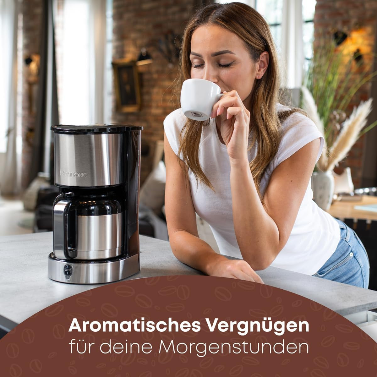 Clatronic® Kaffeemaschine mit Thermokaraffe für 8–10 Tassen Kaffee (ca. 1,2 l) | Filterkaffeemaschine aus Edelstahl | Doppelwandige Thermoskaraffe | Kein Temperaturverlust | Kaffeemaschine 800 W | KA 3805