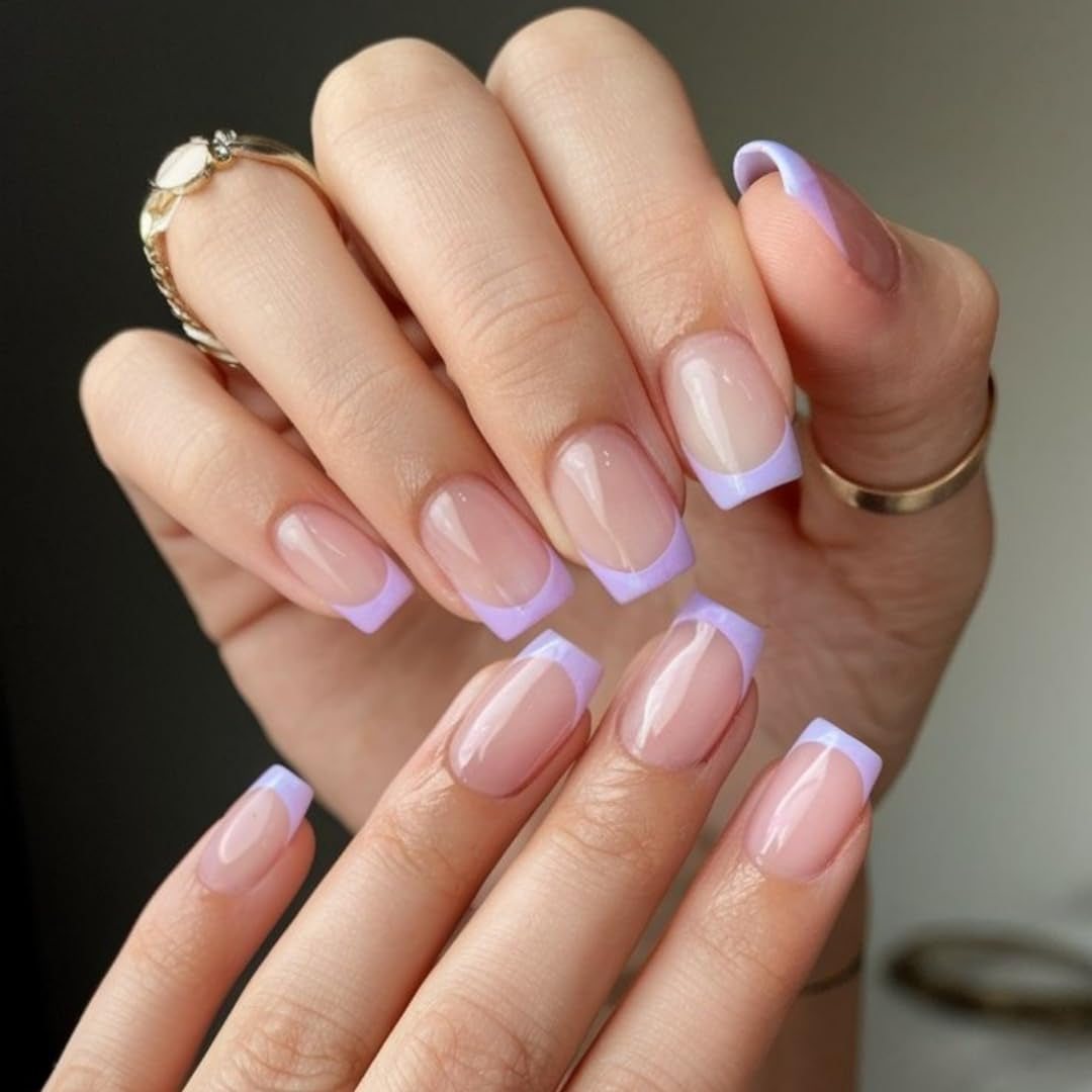 Lange French Tips Gold Glitzer Kleber auf langen quadratischen Nägeln Glitzer French Tip Falsche Nägel Set Quadratische künstliche Nägel für Frauen 24 Stück