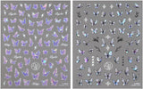 2 Blätter Schmetterling Nagelsticker Selbstklebend,Muschel Glitzer Nail Art Butterfly Nail Sticker Lila Grau Schmetterlinge Nagelaufkleber Relief Laser Butterflies Nagel Sticker Nageldesign Zubehör