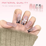 24 Stück mittellange 3D-Kunstnägel mit Strass, rosa, quadratisch, Perle, Glitzer, für Frauen und Mädchen
