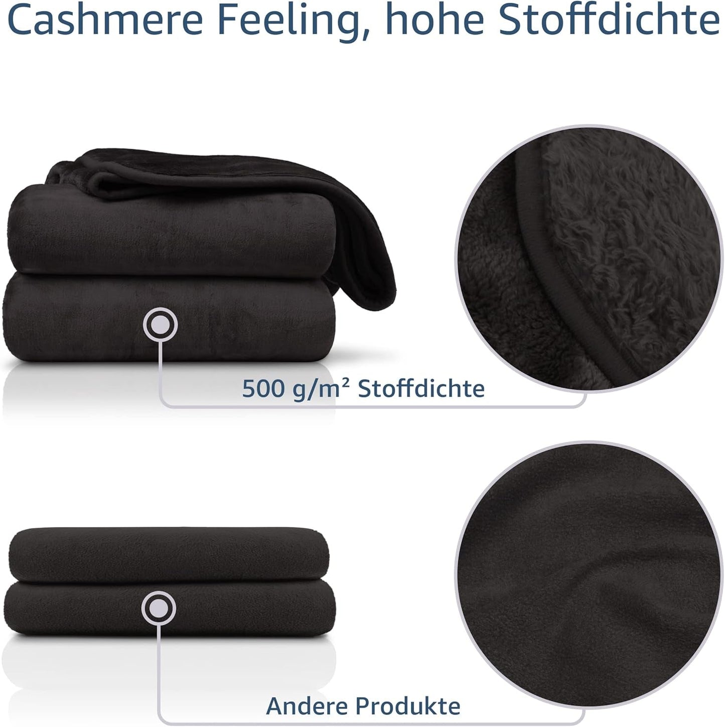 Amago - Bequeme Decke, Kaschmiroptik, 180 x 220 cm - Schwarze Betten und Decken Besuche den Gözze-Store