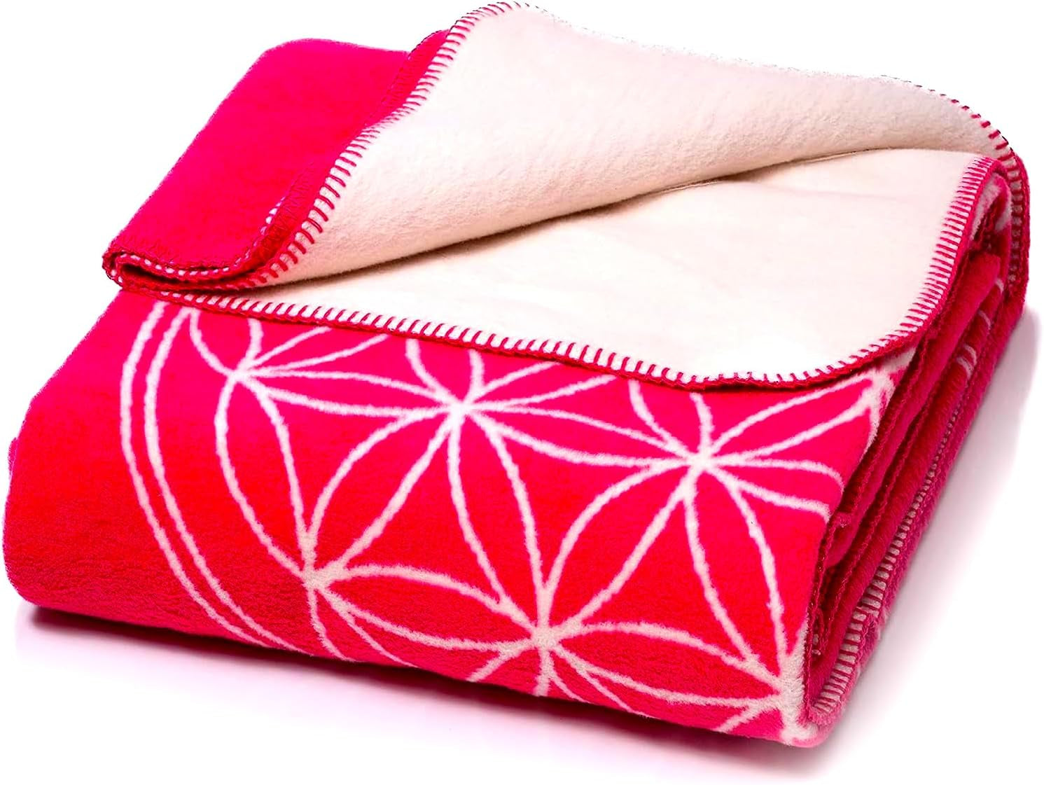 Glart bequeme Decke Flower of Life Pink-Ecru XL, 150X200 cm, extra flauschig als Sofadecke, Sofadecke, Yogadecke, Lebensdecke, Plüsch-Sofaüberwurf, Betten und Decken Glart Pink-Ecru 150X200Cm