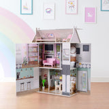 Olivia's Little World Dreamland 3-stöckiges interaktives Puppenhaus aus Holz mit 13 Puppenmöbelzubehör, weiß TD-13632A