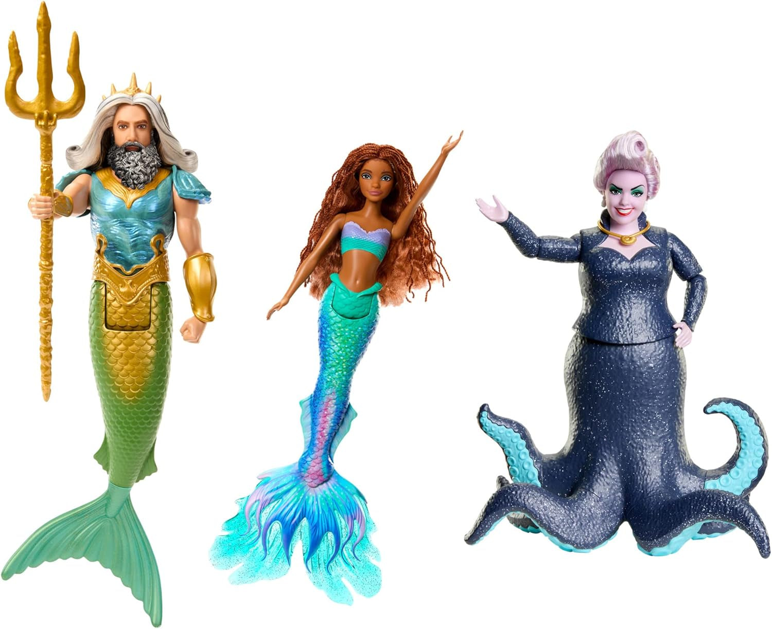 Mattel DISNEY Arielle Die Meerjungfrau-Set mit Mala, Karina und Arielle, einzigartige Outfits und Frisuren, für fantasievolles Spielen und Sammeln, für Kinder ab 3 Jahren, HND29 Naty Shop King Triton, Ursula und Ariel Puppen