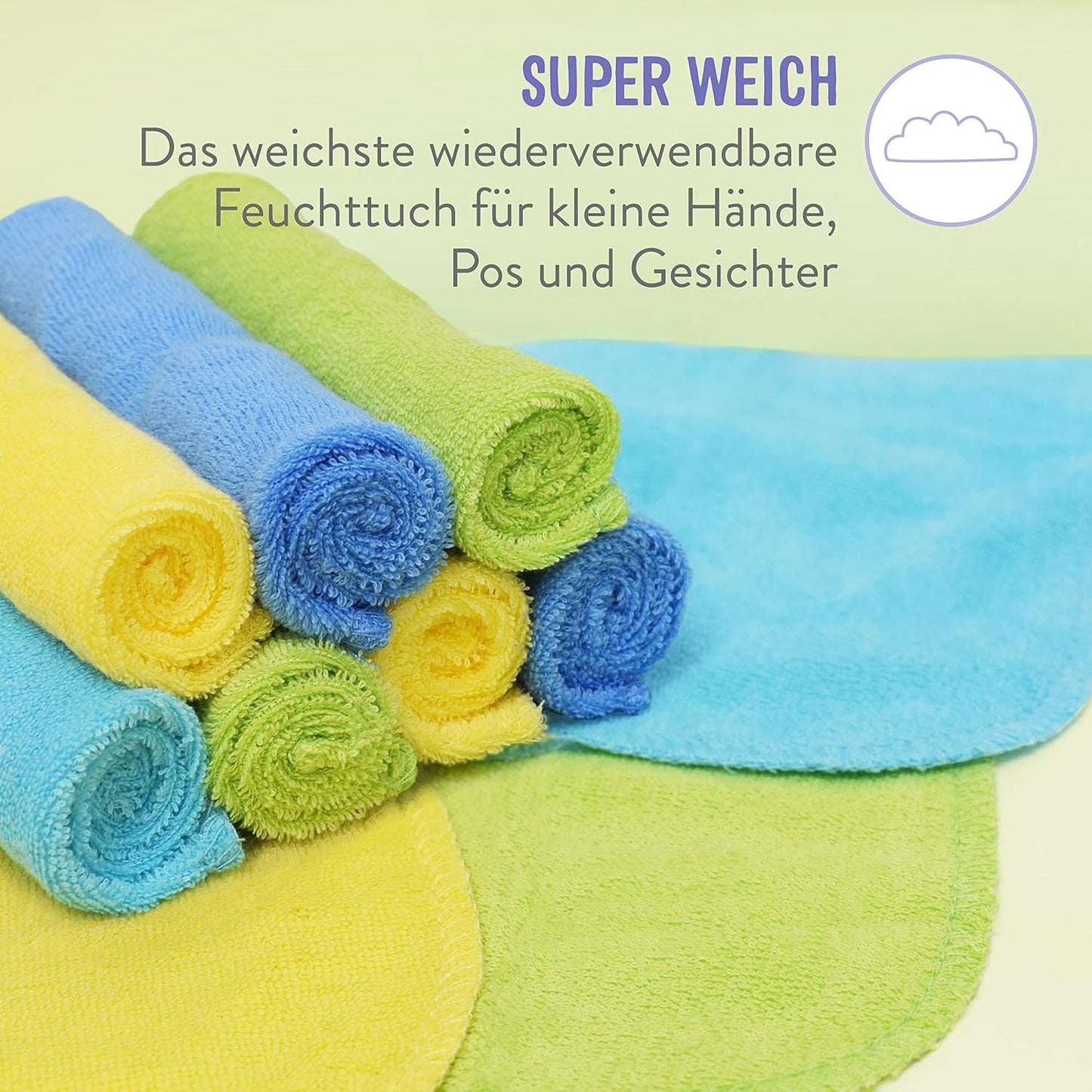 Bambino Mio wiederverwendbare Babytücher – Basic – umweltfreundlich, frei von Chemikalien, doppelseitig, waschbar, 10er-Pack, Wolke – Verpackung kann variieren