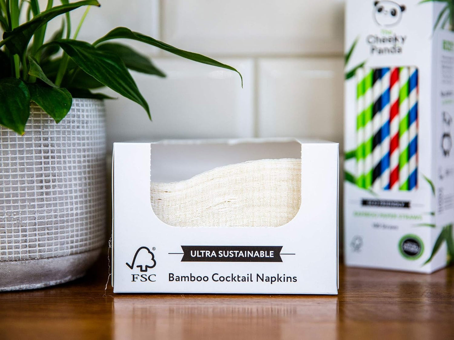 Die Cheeky Panda Bambus-Cocktailservietten | weiße Servietten 100 Stück Papierservietten