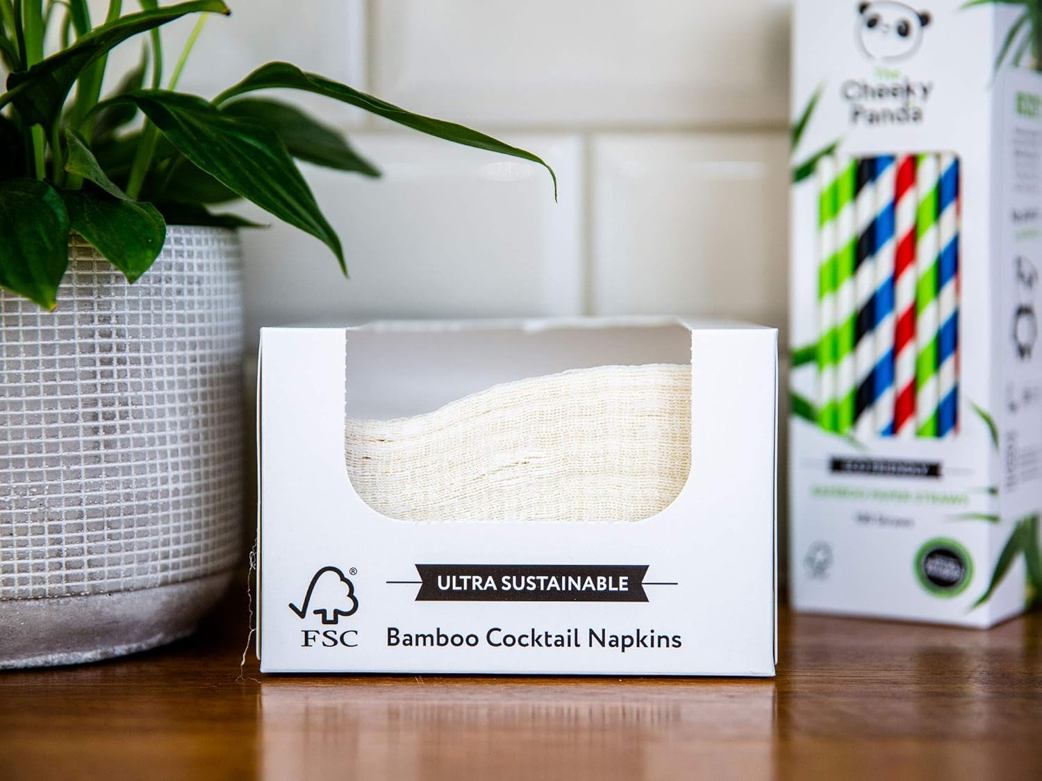 Die Cheeky Panda Bambus-Cocktailservietten | weiße Servietten 100 Stück Papierservietten