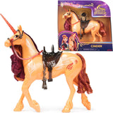 Unicorn Academy Cinder das Einhorn – 28 cm großes, originales Valentina-Einhorn aus der Netflix-Serie, mit echter Mähne und Schweif, abnehmbarem Zaumzeug, Sattel und Bürste, für Kinder ab 4 Jahren