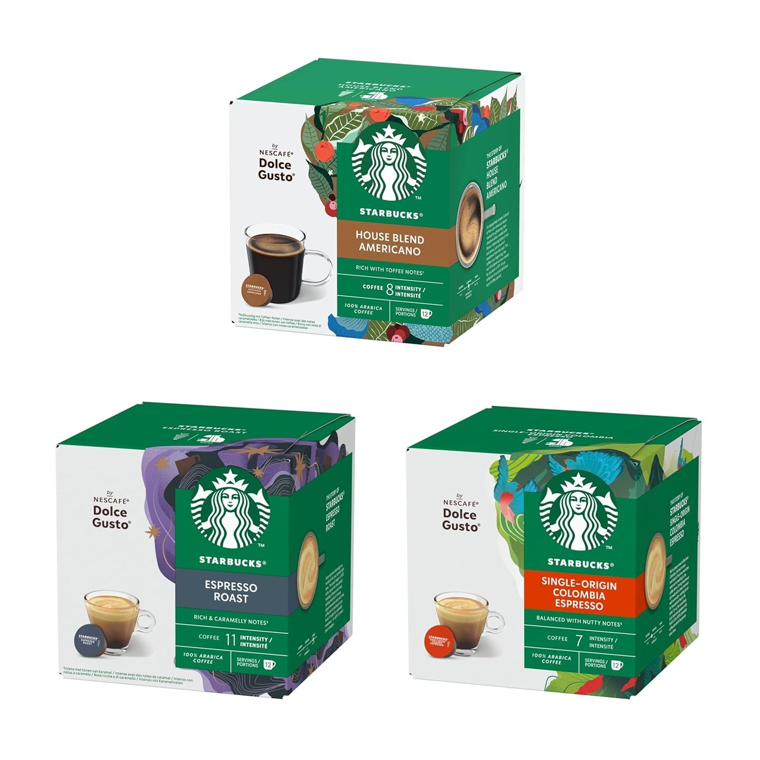 STARBUCKS Probierset, Espresso-Varianten von Nescafé Dolce Gusto Kaffeekapseln 6 x 12 (72 Kapseln) - Exklusiv bei Amazon