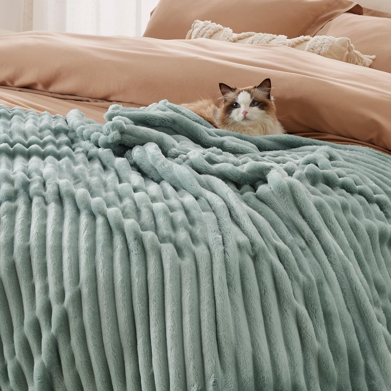 BEDSURE Salbeigrüne Fleece-Überwurfdecke für Sofa – superweiche, gemütliche Decken für Frauen, süße kleine Decke für Mädchen, 127 x 152 cm große Betten und Decken. Beuche den BEDSURE-Store