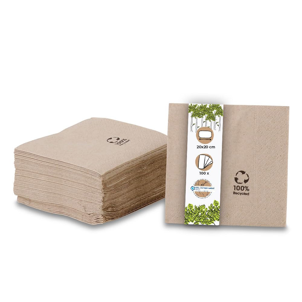 Umweltfreundliche Bio-Servietten aus Recyclingpapier, hochwertige Papierservietten, 10 x 10 cm, 100 Stück Cocktailservietten, ungebleicht, biologisch abbaubar, kompostierbar
