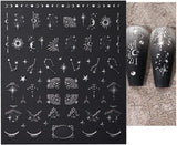 3D-Nagelaufkleber, silberfarben, metallisch, Nagelaufkleber für Frauen, Stern, Mond, Sonne, Nagelfolie, selbstklebende Aufkleber, Schmetterlings-Nagelaufkleber, Nagelaufkleber, Nageldesign-Zubehör, 8 Stück