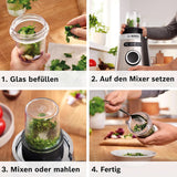 Bosch Standmixer Vitapower Serie 4 MMB6177S, Edelstahl-Klingen Made in Germany, 1,5L Thermosafe Glasbehälter, 0,6L To-Go-Flasche, Stopfer, Universalzerkleinerer, 30.000 U/Min, 1200 W, Silver Kitchen Naty Shop