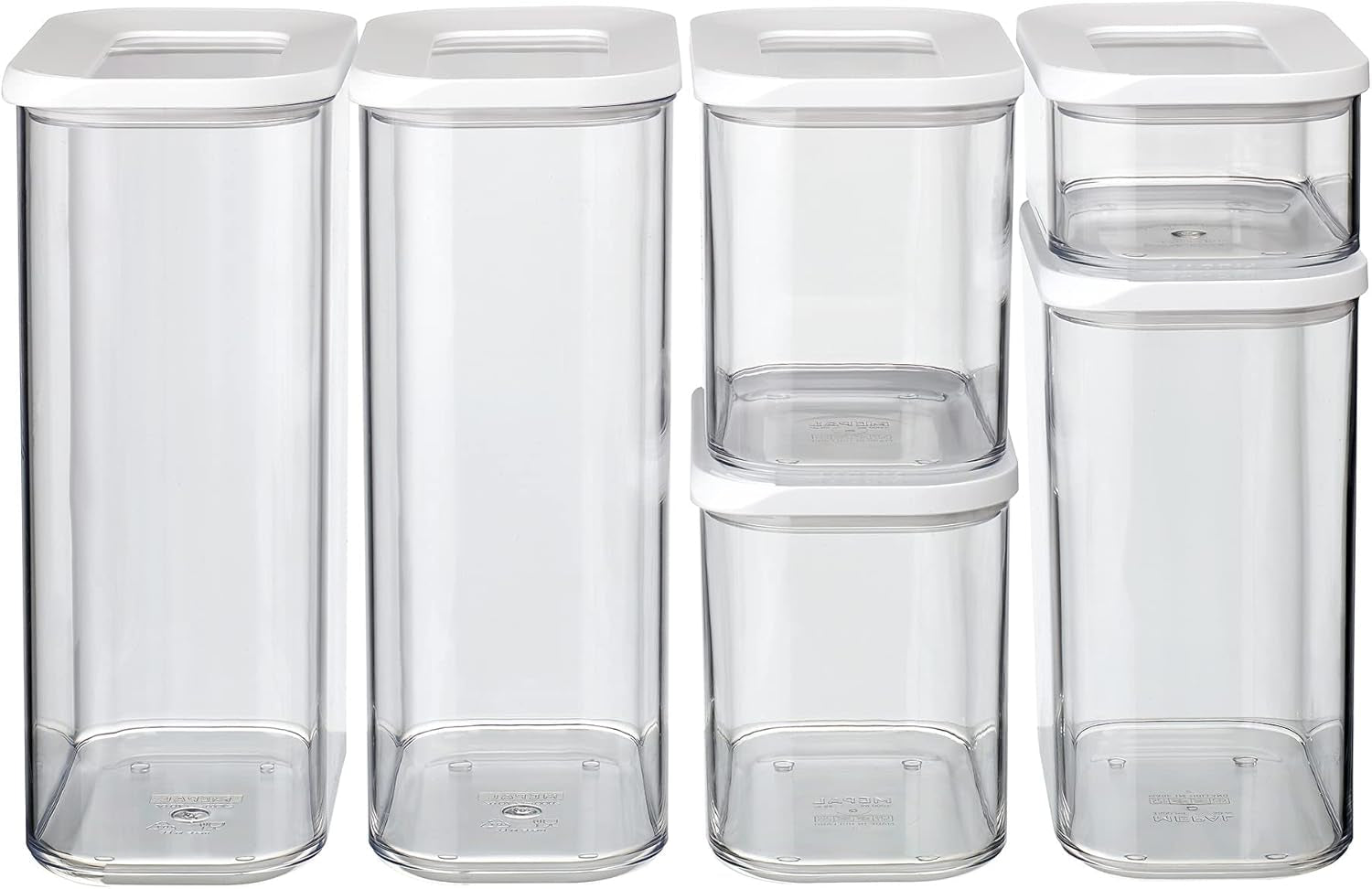 Mepal Set mit 6 Vorratsgläsern mit Deckel – rechteckige Lebensmittelbehälter – Küchen-Organizer aus Kunststoff – luftdichte Vorratsbehälter – 2 x 2000 ml, 2 x 1000 ml, 1 x 1500 ml und 1 x 425 ml – weiße Lebensmittel-Aufbewahrungsboxen Naty Shop