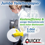 Quicky Jumbo 2-lagiges Toilettenpapier, 25 cm Ø, hochweiß, geprägt mit feinen Punkten, 6 Rollen – saugfähig und reißfest für maximale Hygiene, ideal für öffentliche Einrichtungen und Industrie