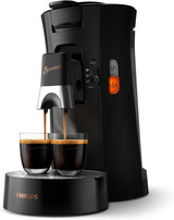 PHILIPS Senseo Select Kapsel-Espressomaschine mit Auswahl der Kaffeeintensität und Memory-Funktion, aus recyceltem Kunststoff, Farbe: Schwarz (CSA240/60)