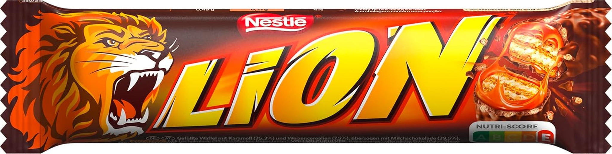 NESTLÉ LION Choco, knusprige Schokoladentafel mit Karamellfüllung und knuspriger Waffel, 24er Packung (24 x 42g)