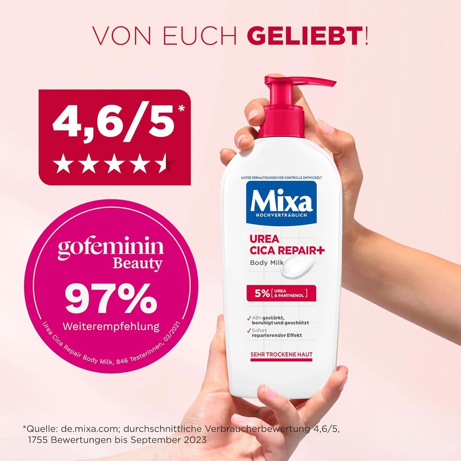 Mixa Urea Cica Body Lotion XXL, Mit Urea und regenerierendem Panthenol, Beruhigende und schützende Körpermilch, Für trockene Haut, 400 ml Dusche und Bad Naty Shop