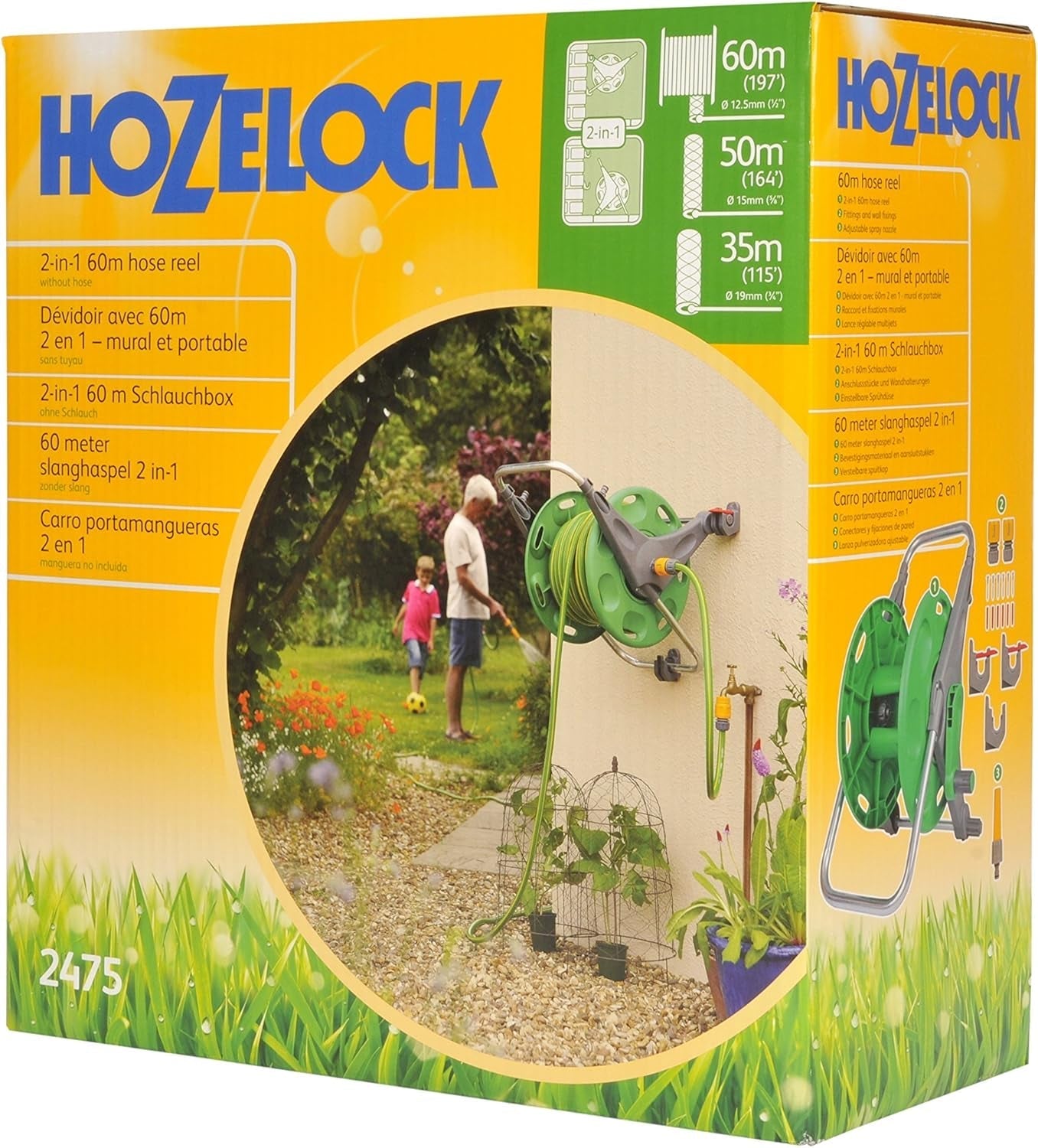 HOZELOCK – 2-in-1-Schlauchtrommel (Stützleitung nicht im Lieferumfang enthalten), 60 m: Freistehend oder an der Wand montiert, leicht zu tragen, aber robust und langlebig. Flexibler Einsatz im Garten [2475R0000]