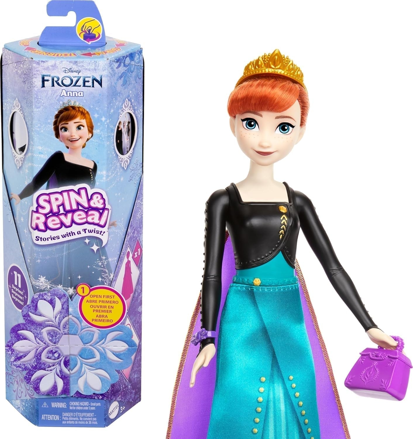 Mattel Disney Die Eiskönigin Anna Modepuppen-Set, Spin & Reveal mit 11 Überraschungen, darunter 5 Zubehörteile, 5 Aufkleber und eine Spielszene, inspiriert vom Disney-Film, HXD27 Naty Shop Dolls Standardtitel