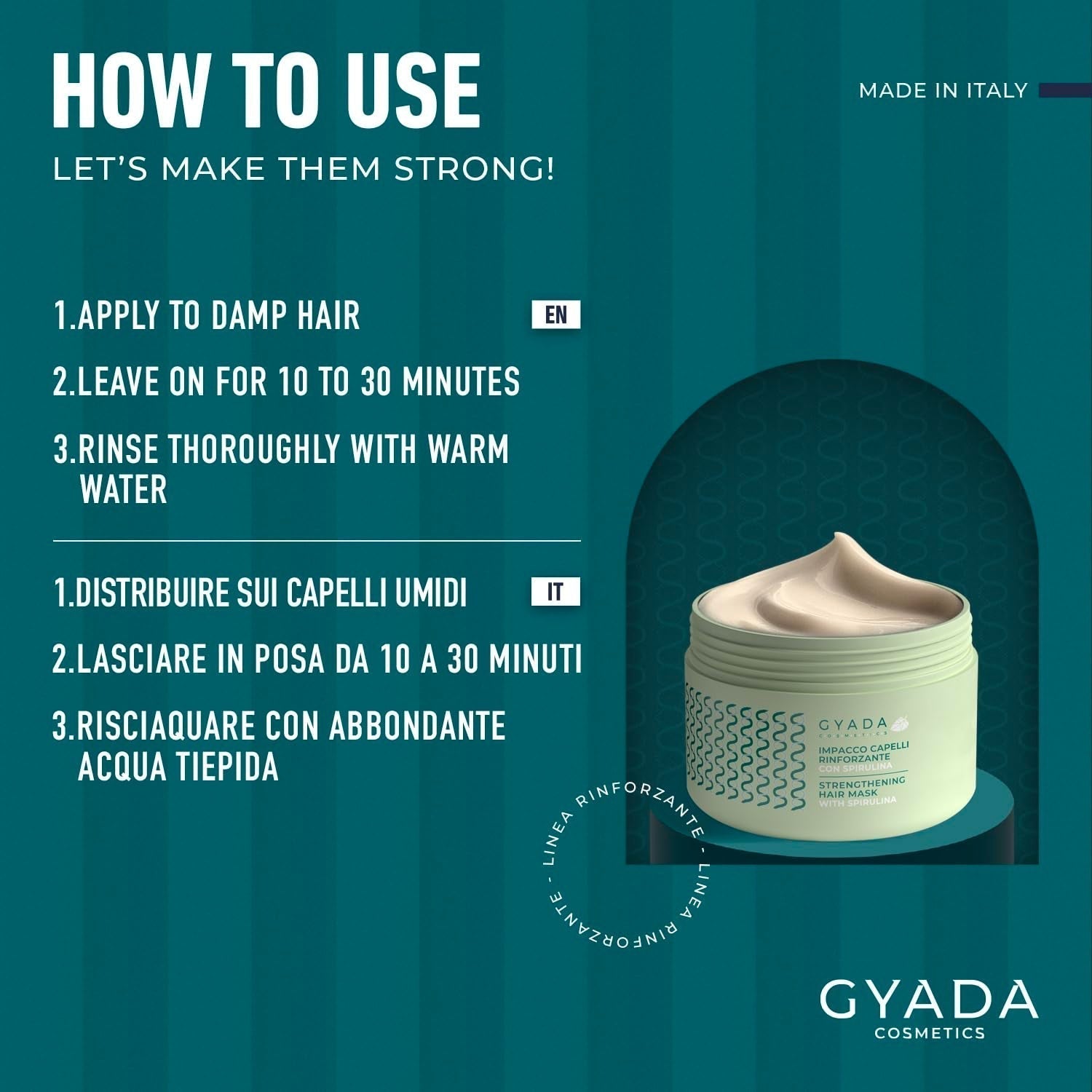 GYADA COSMETICS Spirulina Haarstärkungspaket, nährend, gegen Haarausfall, zwei Spitzen wirken, 250 ml + Kamm aus Buchenholz, ideal zum Entwirren aller Haartypen, Naty Shop Haarmaske