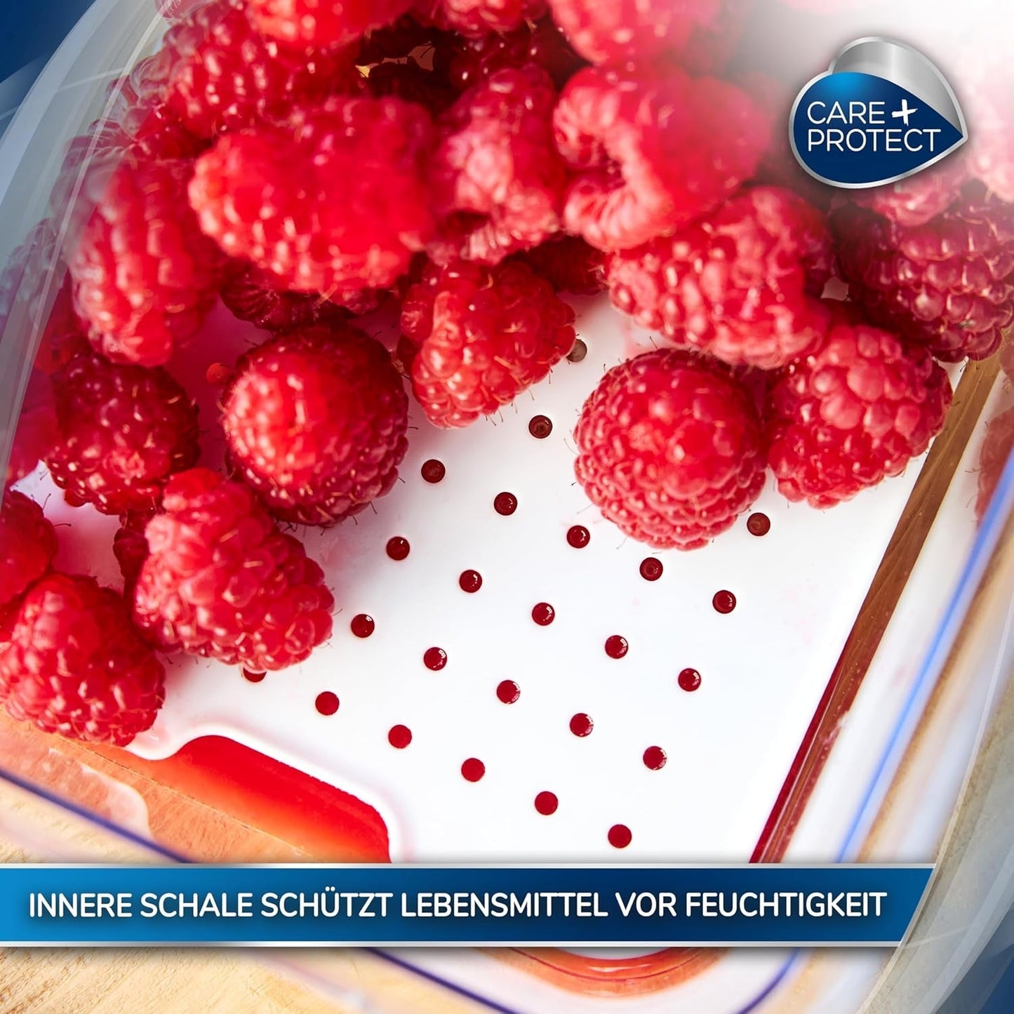 CARE + PROTECT Smarter Lebensmittelbehälter, perfekt stapelbar, Kühlschrank-Organizer, schützt Lebensmittel vor Feuchtigkeit, hält Lebensmittel länger frisch, 2,15 l Frischhalteboxen Naty Shop
