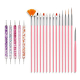 Nail Art Pinsel Set, 20 Stück Nageldesign Malerei Pinsel, Professionelle Nail Art Design Pinsel, Nail Fine Liner Pinsel, Pink
