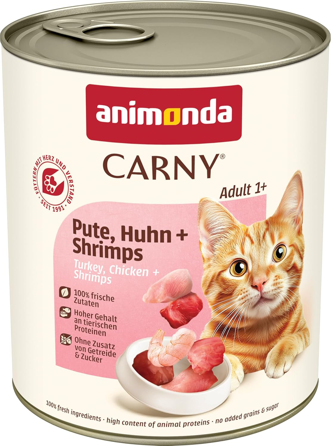 Animonda Carny Nassfutter für Katzen Truthahn + Huhn + Garnelen (6 x 800 g), getreidefreies, zuckerfreies Nassfutter mit frischen Fleischzutaten