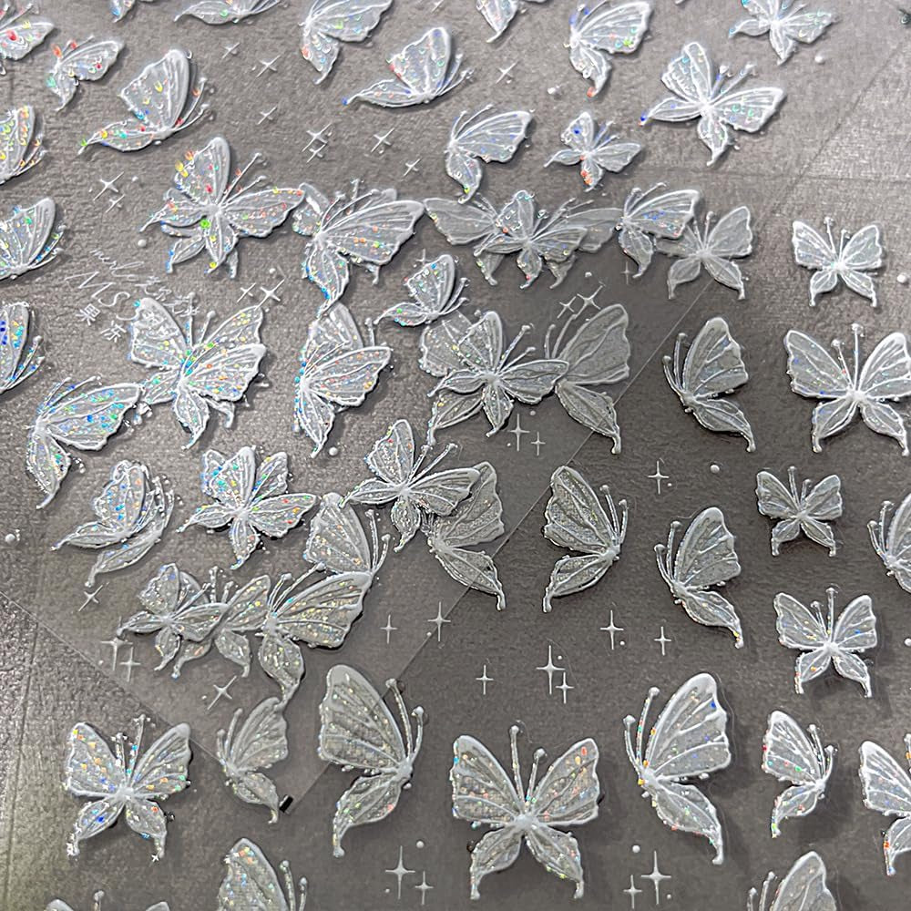 Aurora Muschel Schmetterling Nagelsticker Weiß Schmetterlinge Nail Sticker Gelee Relief Butterfly Nagelaufkleber Y2K Butterflies Nagel Sticker Nägel Nageldesign Nagel Zubehör Nail Art Sticker Nailart
