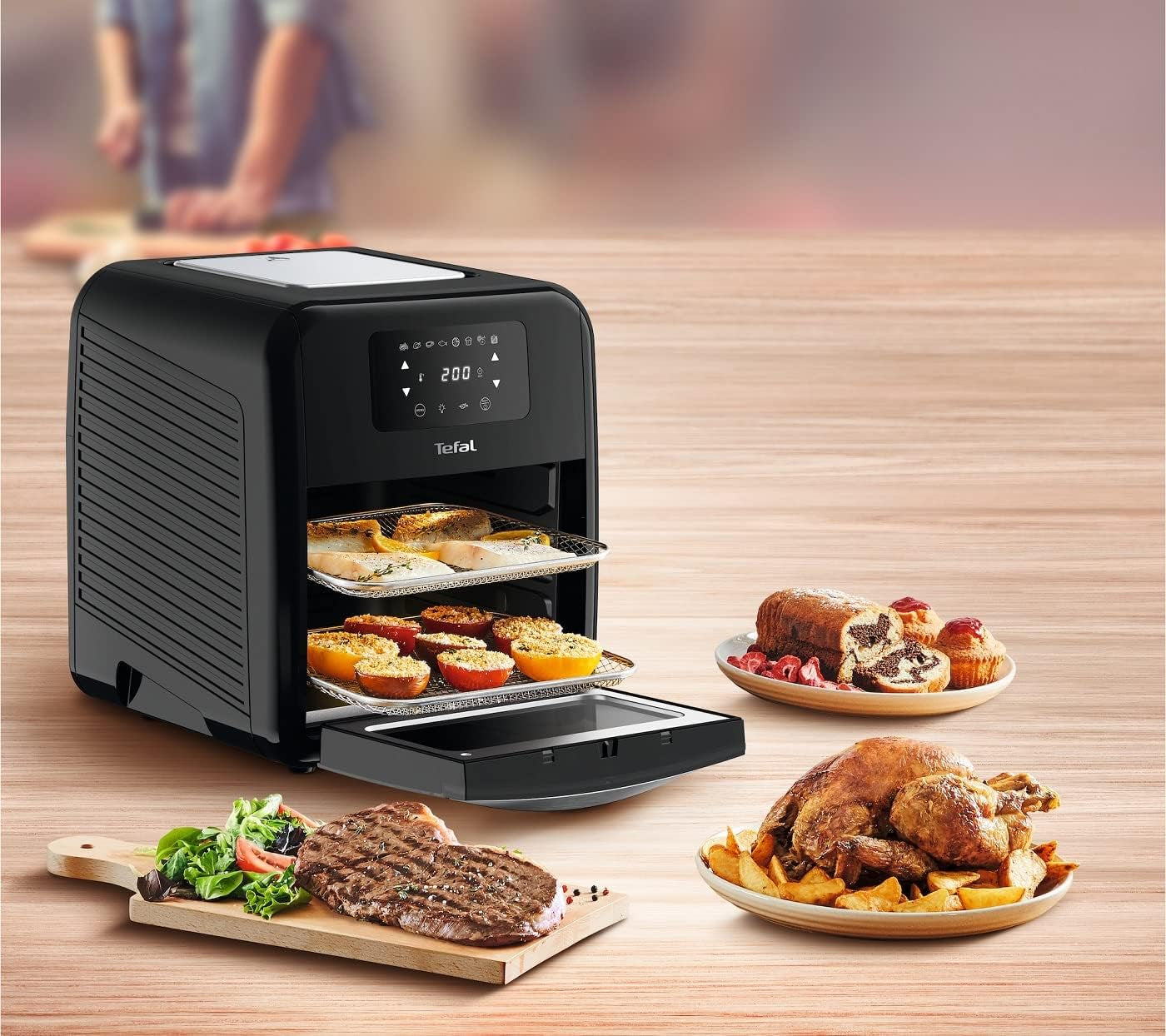 Tefal Easy Fry Oven & Grill 9-in-1-Heißluftfritteuse, 11 l Für 6 Portionen, 7 Zubehörteile, 8 Programme, Rezepte online Haushaltsgeräte Naty Shop