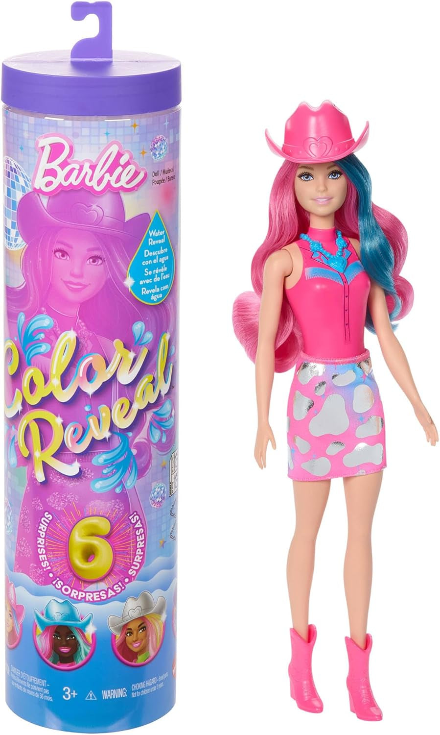 Barbie Color Reveal Modepuppe und Zubehör mit 6 Überraschungen, Disco Star-Serie mit metallischem Glitzer und farbwechselndem Oberteil (Stile können variieren), JCP01 Naty Shop Dolls Standardtitel