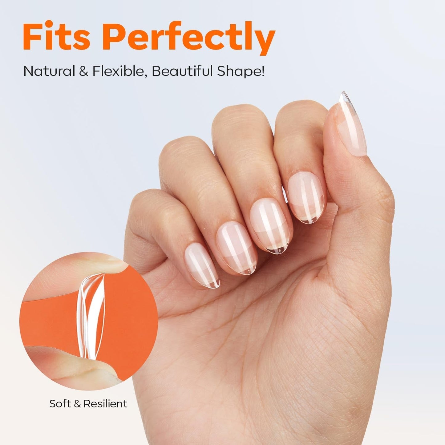 Modelones Nagelspitzen 216-teilig – Nagelspitzen-Set mit vollständiger Abdeckung, weiches Gel-Spitzen-Set, vorpolierende PMMA-Harz-Nagelspitzen, DIY-Kleber auf künstlichen Nägeln für Nagelkunst, kurze Mandeln XS