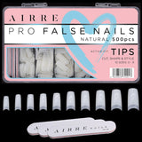 AIRRE 500 professionelle Gel-Nägel und 3 Feilen pro Box – (10 Größen) Französische Halbmond-Kunstnägel, Salon- und Heimgebrauch, Schneiden, Feilen und Formen, UV-/LED-Gel, Nagellack und Nagelkunst (natürlich)